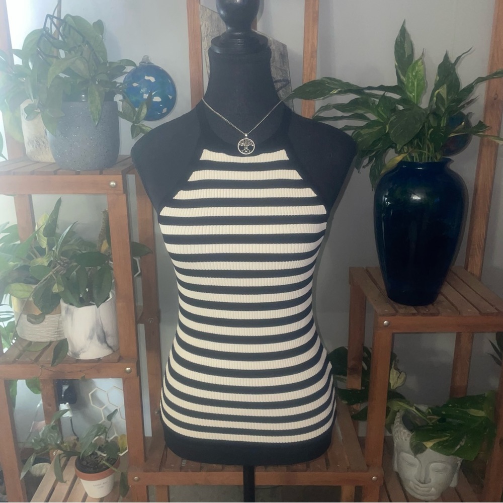 Liviana Conti Ribbed Black and White high neck Tank top